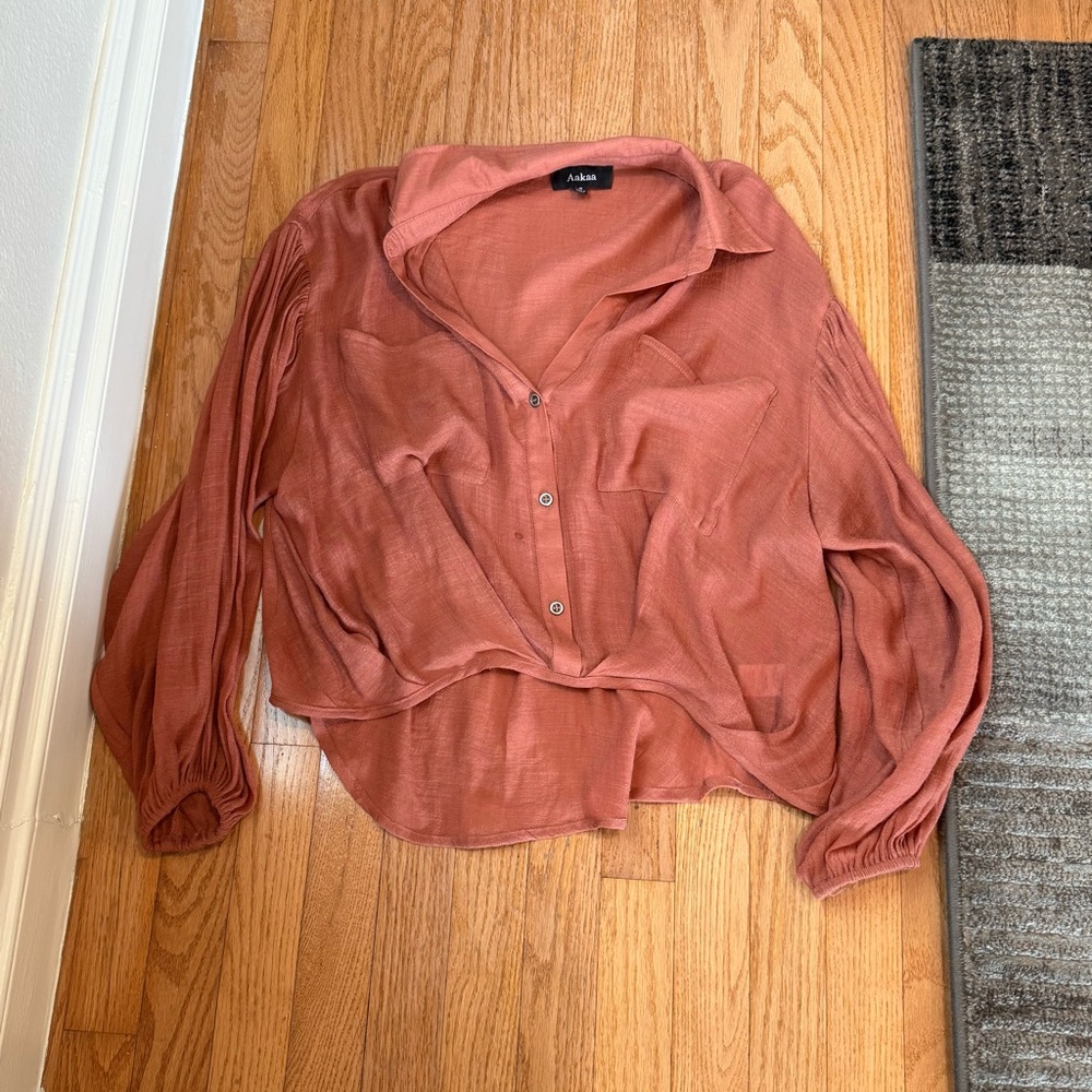 Aakaa rust drape front Button Down Shirt with Collar and long sleeves size s
